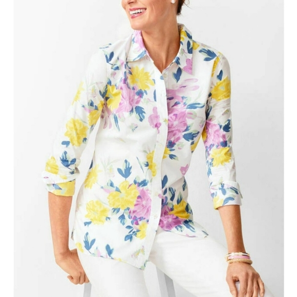 Talbots Tops - Talbots Classic Floral cotton shirt - pastels (lavender, yellow, blue)